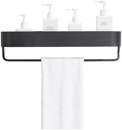 Modern Black Shower Caddy with Towel Bar and Storage Shelf
