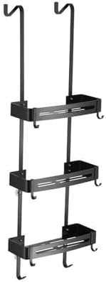 Black 3-Tier Shower Caddy with 8 Hooks and No Drilling Design