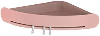 Bathroom Corner Shelf Organizer with Hooks and Magic Tape Pink