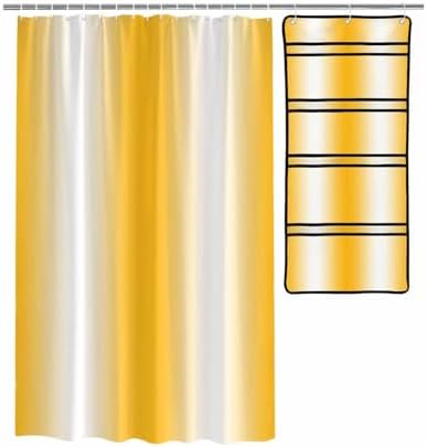 Modern Yellow White Ombre Shower Curtain with 10 Pockets Organizer