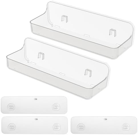 2pc Acrylic Wall Mount Organizer - No Drilling - Waterproof - Clear - Bathroom Shelves