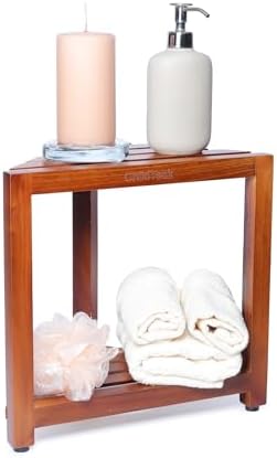 Teak Corner Shower Stool with Waterproof Shelf