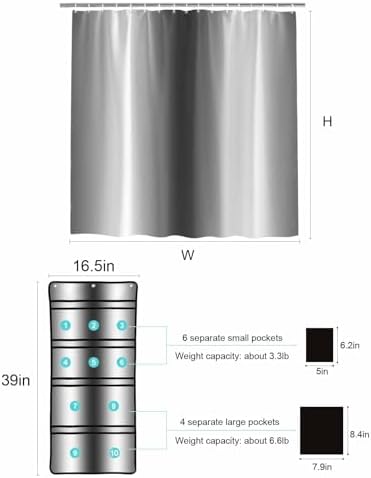 ZFUNCING Shower Curtain Organizer Set with 10 Pockets