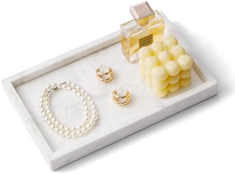 WORHE Natural Marble Vanity Tray for Jewelry and Makeup