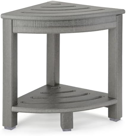HDPE Corner Shower Stool with Storage Shelf Grey