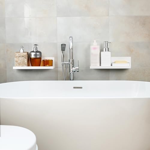 PAVSTINE 12 Inch White Adhesive Shower Caddy Set Of 2