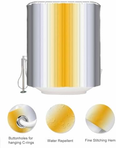 Yellow Grey Gradient Shower Curtain with 10 Pockets Organizer Set