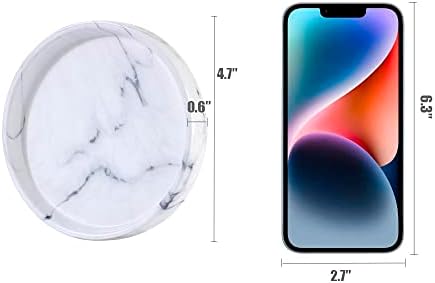 Elegant Marbled Round Jewelry Dish Key Holder White Ceramic Vanity Tray for Bathroom Organizer