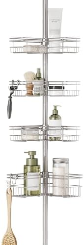 Zenna Home Tension Pole Shower Caddy with 4 Baskets and Hooks