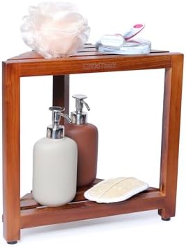 Teak Corner Shower Stool with Waterproof Shelf