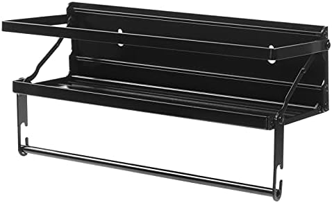 Evron Black Metal Shower Caddy with Hooks and Towel Bar