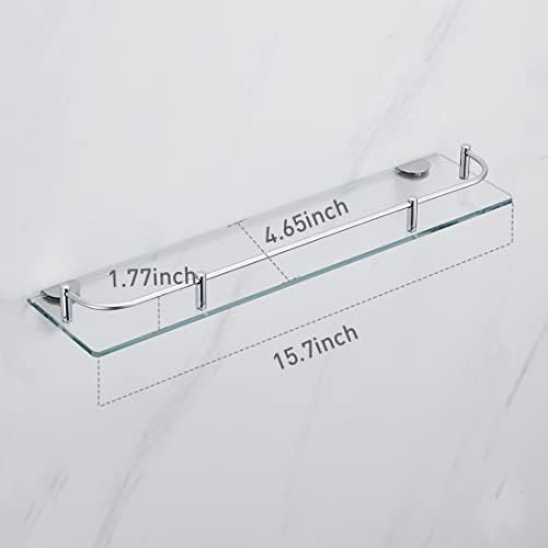 Glass Bathroom Shelves Tempered 6mm Floating Wall Shelves with 304 Stainless Steel Rail and Zinc Alloy Bracket 2 Pack