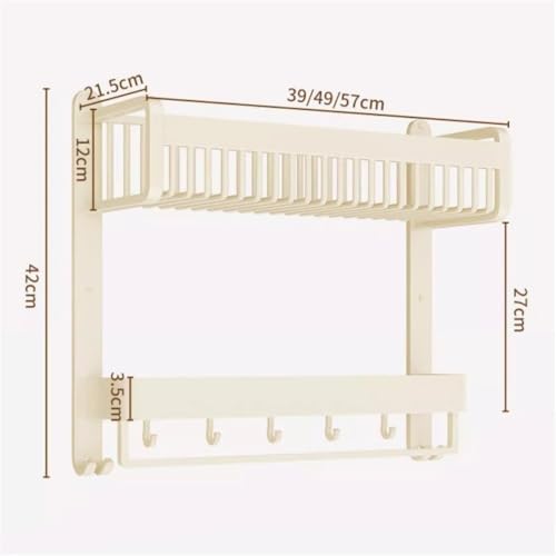 2-Tier Bathroom Shelf With Towel Bar and Hooks Wall Mounted Aluminum Shower Organizer 57CM