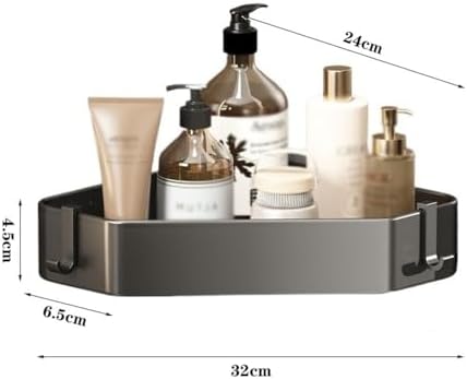 Aluminum Corner Shower Caddy with Movable Hooks - Black