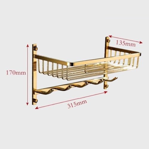 Gold Brass Shower Caddy with 5 Hooks