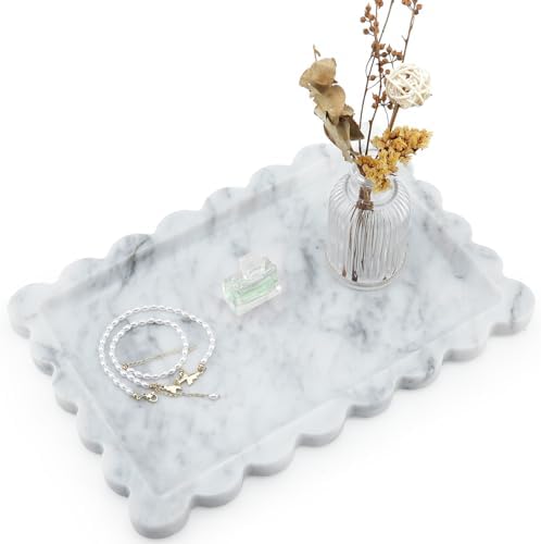 Real Natural Marble Tray 12x8 Inch for Bathroom and Kitchen