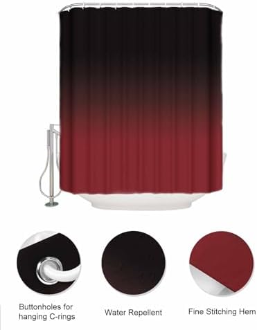 Black Red Gradient Shower Curtain with 10 Pockets Organizer Set