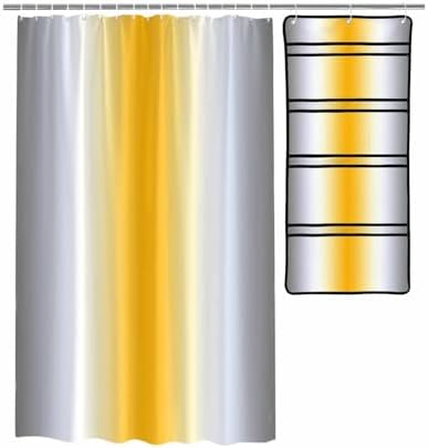 Yellow Grey Gradient Shower Curtain with 10 Pockets Organizer Set