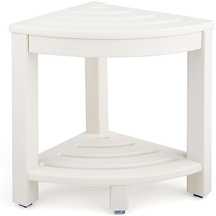 HDPE Corner Shower Stool with Storage Shelf White