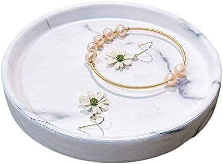 Elegant Marbled Round Jewelry Dish Key Holder White Ceramic Vanity Tray for Bathroom Organizer
