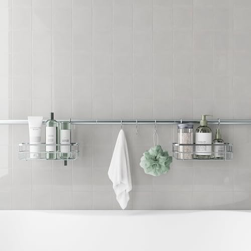 Zenna Home Adjustable Shower Caddy with 2 Baskets and 3 Hooks Silver