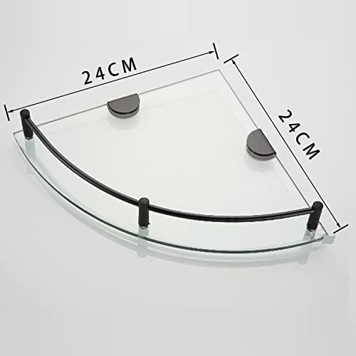 Bathroom Corner Shower Caddy with Tempered Glass and Stainless Steel Rail - Black