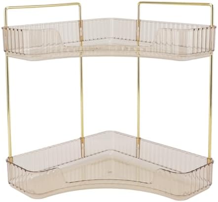 2 Tier Corner Bathroom Organizer with Double Layer Metal Shelf