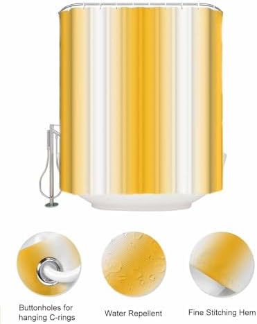 Modern Yellow White Ombre Shower Curtain with 10 Pockets Organizer
