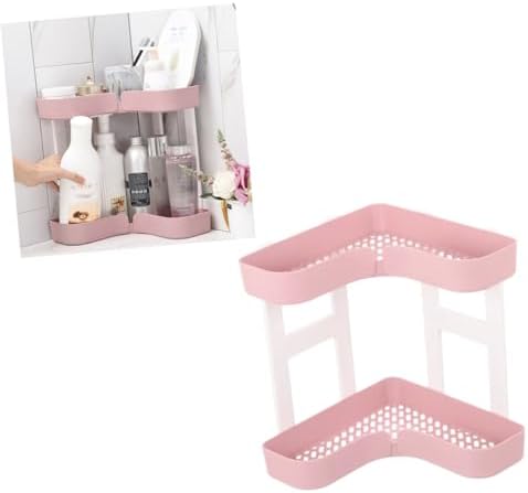 Pink Plastic Bathroom Shelf Organizer with 2 Tiers