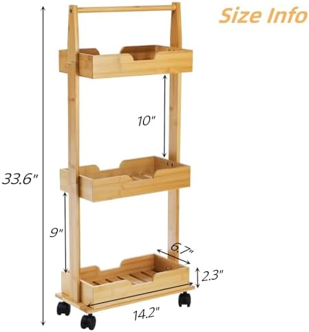 Lyellfe 3-Tier Bamboo Shower Caddy Stand with Wheels
