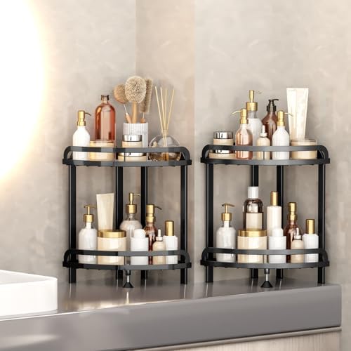 Yiwafu Black Corner Shelf Bathroom Organizer 2-Tier Storage