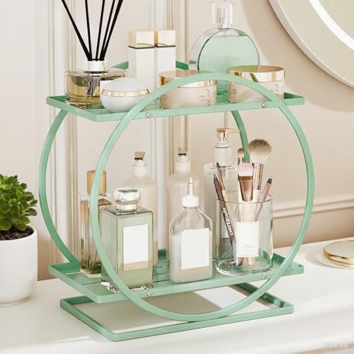 Green Perfume Organizer for Vanity 2-Tier Bathroom Counter Storage