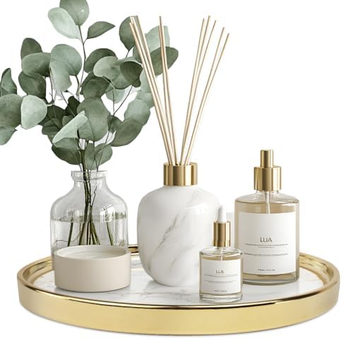 Vanity Perfume Round Decorative Storage Tray - White Organizer for Bathroom and Bedroom