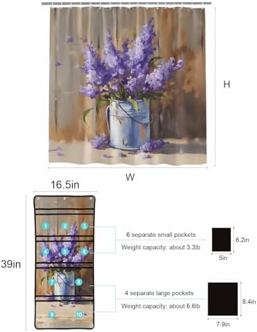 ZFUNCING Purple Lavender Waterproof Shower Curtain Set with Organizer