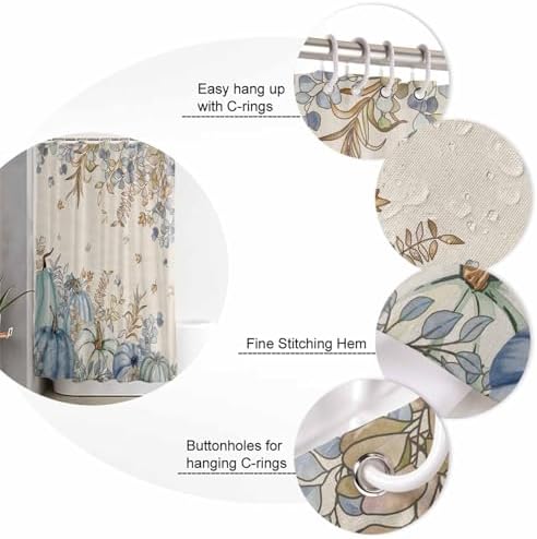 Blue Teal Pumpkins 4 Piece Shower Curtain Set