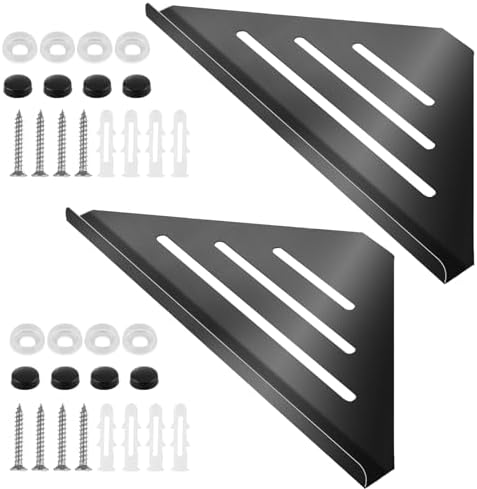 2 Pcs Black Stainless Steel Shower Corner Shelf with Screws