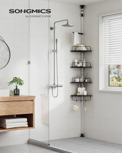 SONGMICS Corner Shower Caddy Tension Pole 4 Tier Adjustable