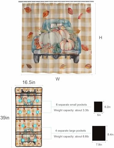 QueenKer Shower Curtain Set with Hanging Organizer