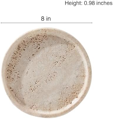 Travertine Tray Round Marble Vanity Tray for Bathroom Decor Small Ceramic Jewelry Holder