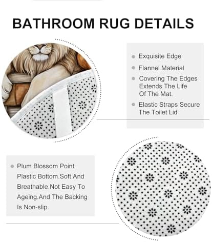 4PCS Fall Lion Pumpkins Shower Curtain Set with Non-Slip Rug and Toilet Mat