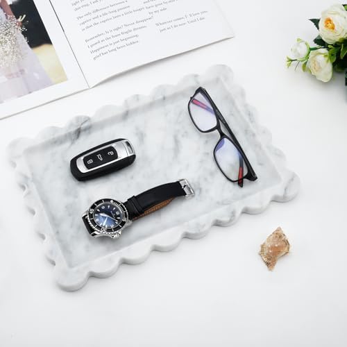 Real Natural Marble Tray 12x8 Inch for Bathroom and Kitchen