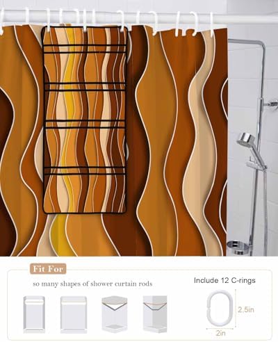 Modern Orange Gradient Shower Curtain with 10 Pocket Organizer Set