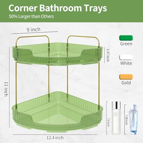 Acrylic Corner Bathroom Tray Organizer Green