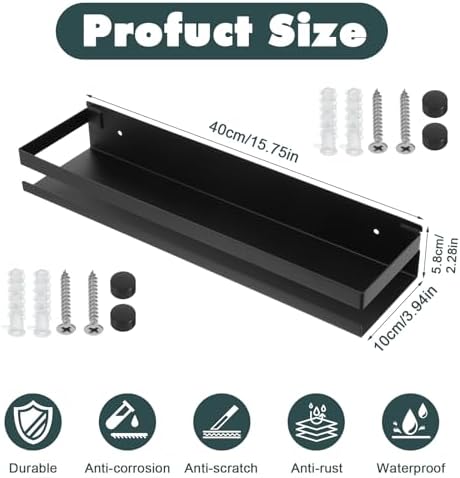 2 Pack Black Floating Shelves for Bathroom and Kitchen