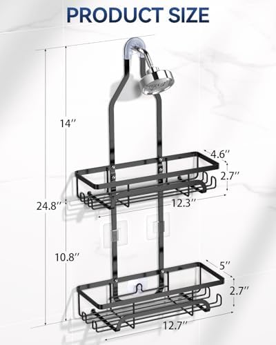 YASONIC Shower Caddy Hanging Organizer with 12 Hooks for Razors and Bath Supplies