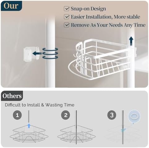 Consumest Corner Shower Caddy Tension Pole - Rustproof With Towel Bar And Soap Holder Adjustable White