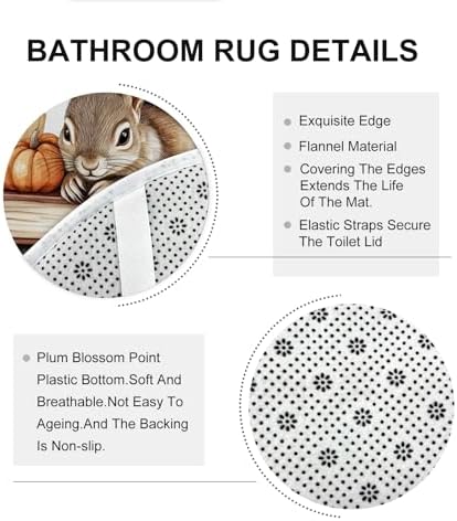 DESIHOM 4PCS Fall Squirrel Shower Curtain Set with Non-Slip Rug and Toilet Lid Cover Mat