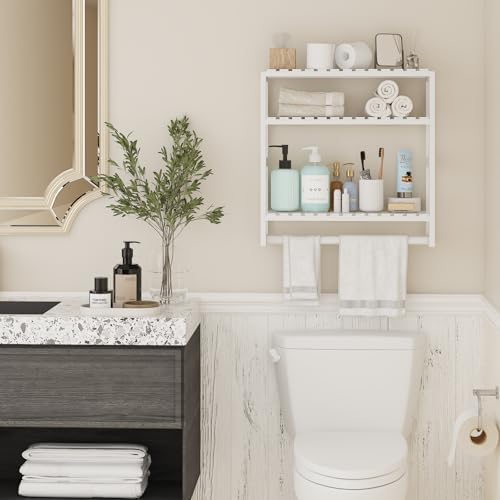 Galood 3 Tier Adjustable Bamboo Towel Rack Over Toilet Storage Unit