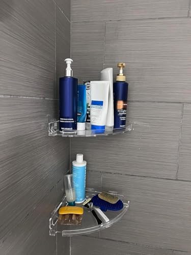 JiePai Acrylic Shower Caddy Shelf with Hooks 2 Pack