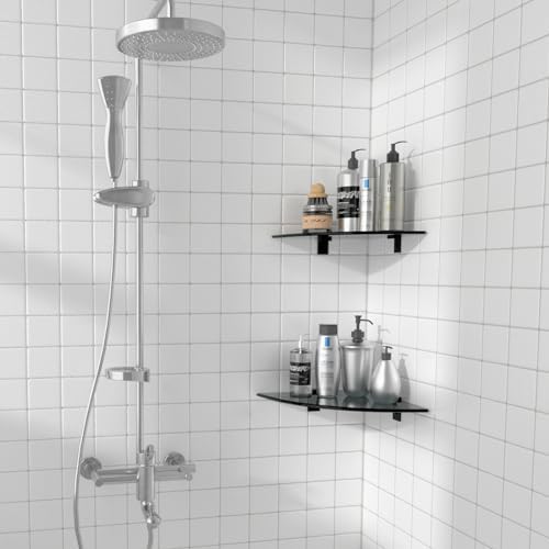 2-Pack Glass Shelf Shower Caddie Black